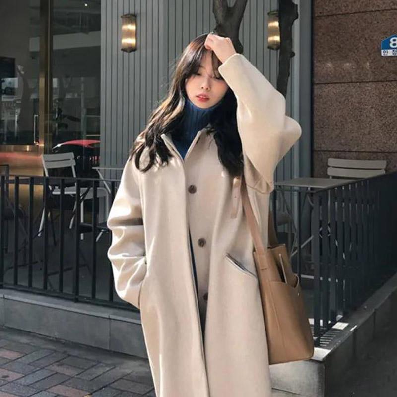 Winter Woolen Coat Korean Fashion Mid-length Woolen Coat Thickened Over The Knee Plus Size Woolen Coat