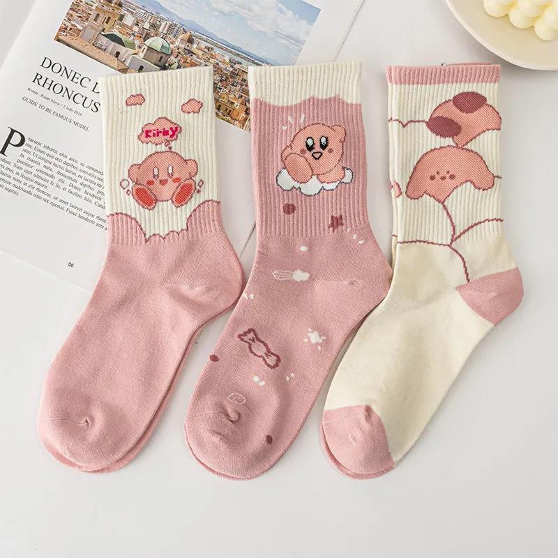 Three Pairs of Women's Socks Fashion Print Cartoon Pattern Socks Winter Thick Warm Pile Pile Socks