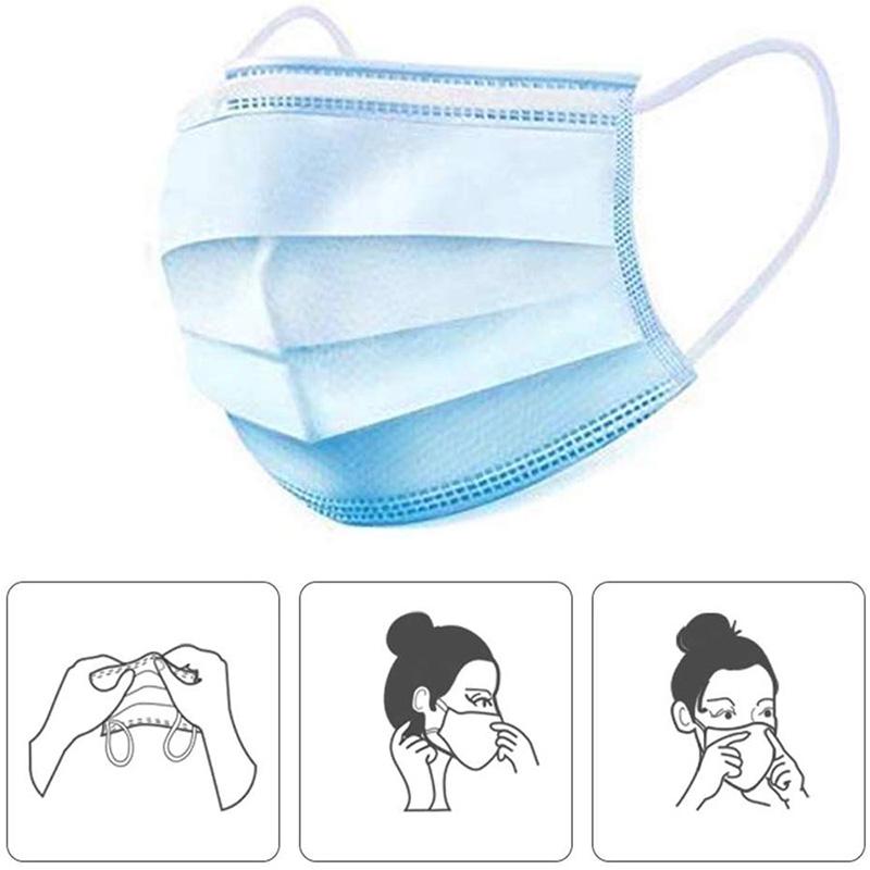 Face Mouth Mask Disposable Protective 3 Layers 95% Filter Dustproof Anti-fog Earloop Non Woven Masks