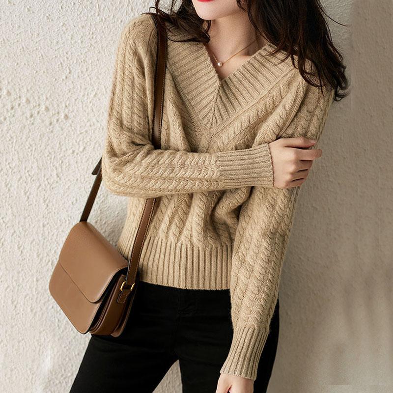 Sweater Women's Knitwear Pullover V Neck Jacquard Korean Loose Top Trending Sweater Autumn and Winter Fluffy Top