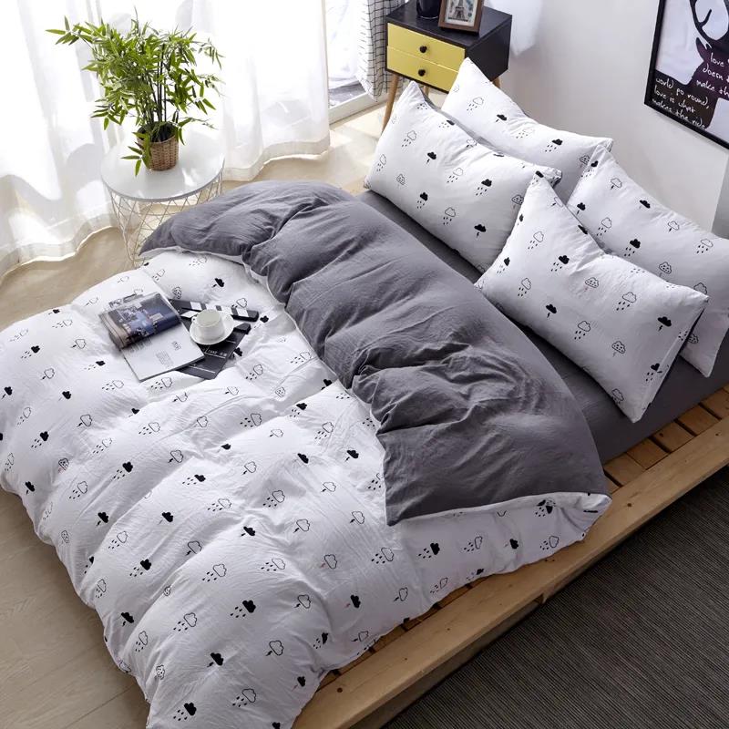 Simple Washed Cotton Four-piece Set Single Double Dormitory Bed Sheet Quilt Cover Bedding 1.8m