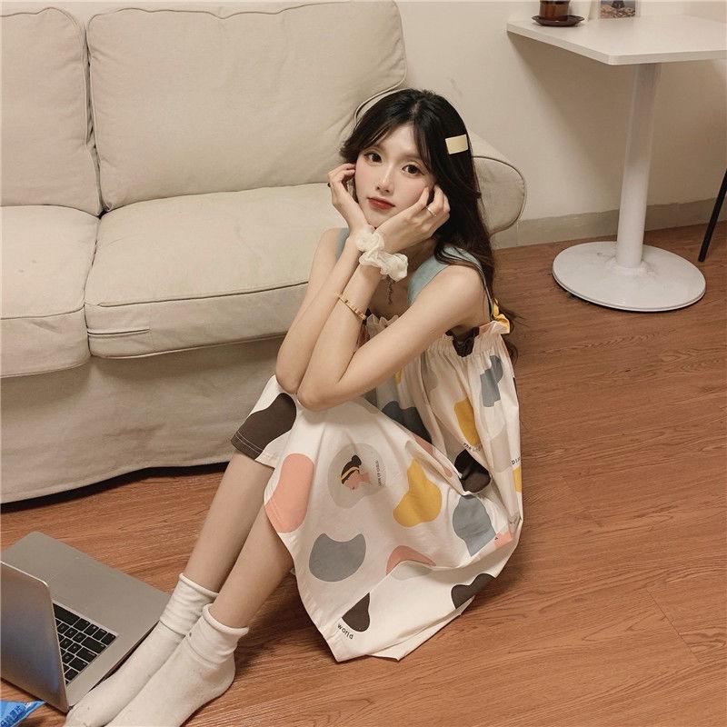 Cute Girls Women's Summer Dress Printing Knee-length Daily Wear Nightdress Pajamas