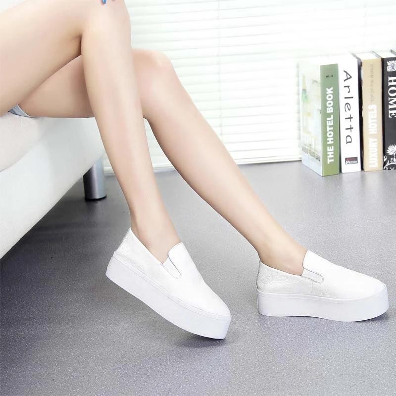 Women's Leather Thick-soled White Shoes Casual Shoes Spring and Summer All-match One-step Lazy Single Shoes Platform Female Student Shoes