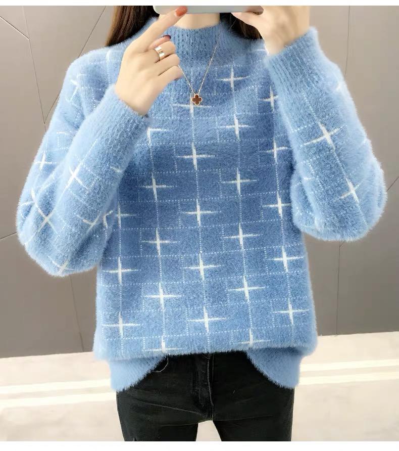 Autumn Warm Thick Turtleneck Sweater Women Loose Long Sleeve Ladies Faux Mink Velvet Pullover