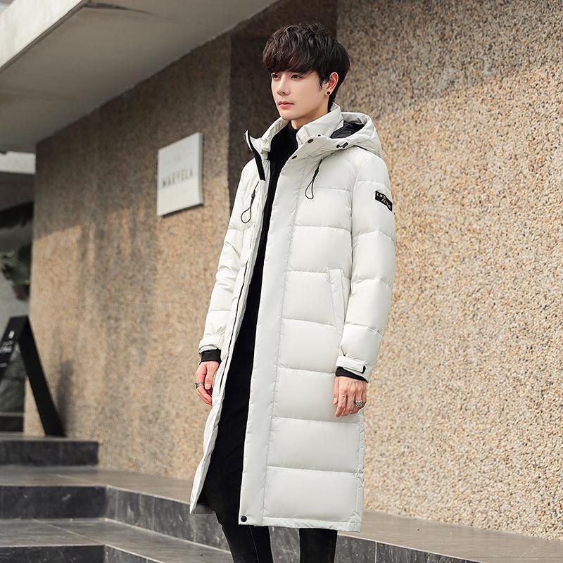 Fashion Hooded Long Men's Down Jacket Autumn and Winter Plus Down Thick Warm White Duck Down Couple Down Jacket