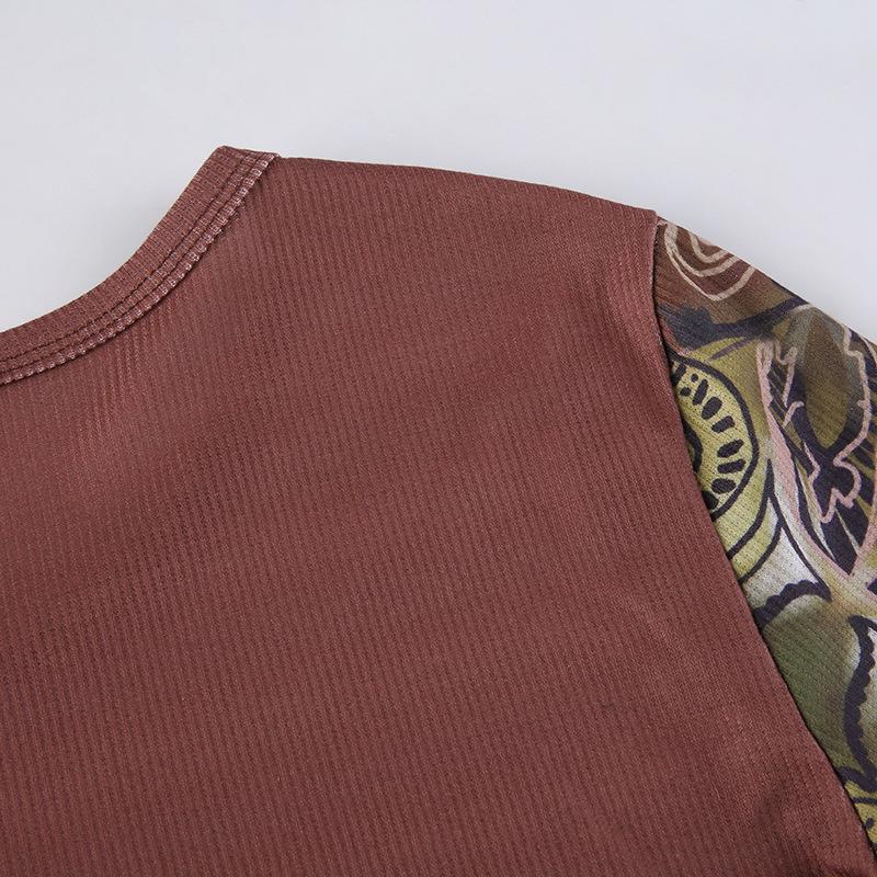 Y2K Long Sleeve T-shirt Women Vintage Knitted Crop Top Woman Tie Dye Print T Shirt Female Casual Clothes
