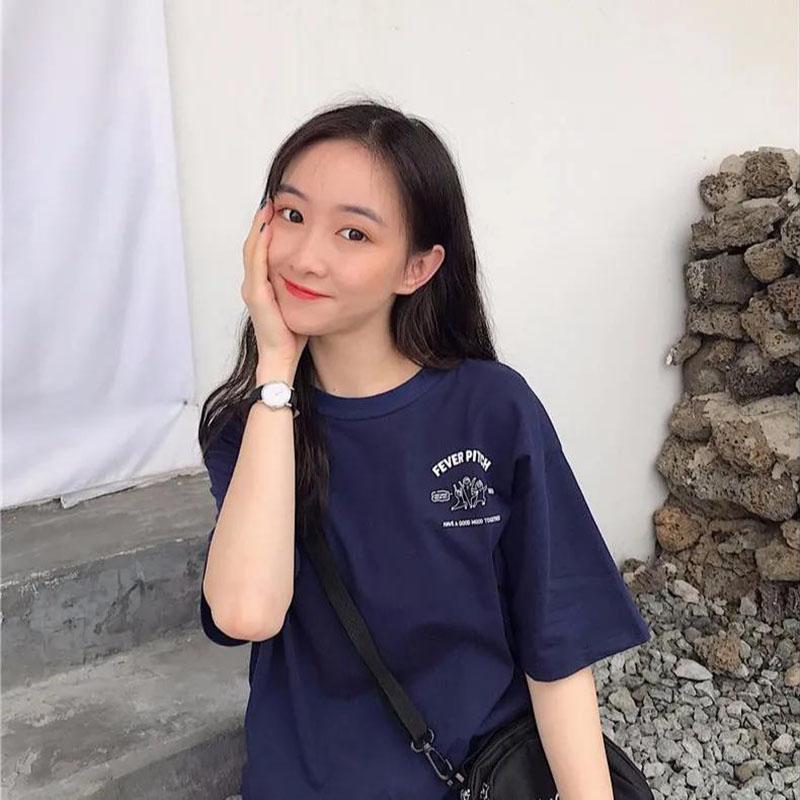 Short Sleeve T-shirt Women Summer Loose Round Neck Top Solid Color