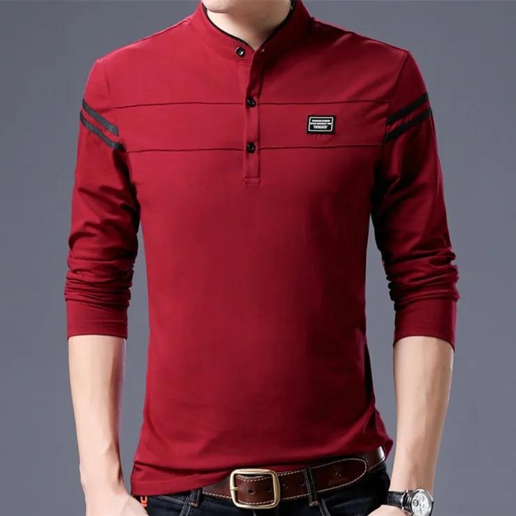 Men's Long-sleeved Polo Shirt Stand Collar Lapel Stripes Sweatshirt Bottoming Shirt Loose Casual Solid Color Shirt