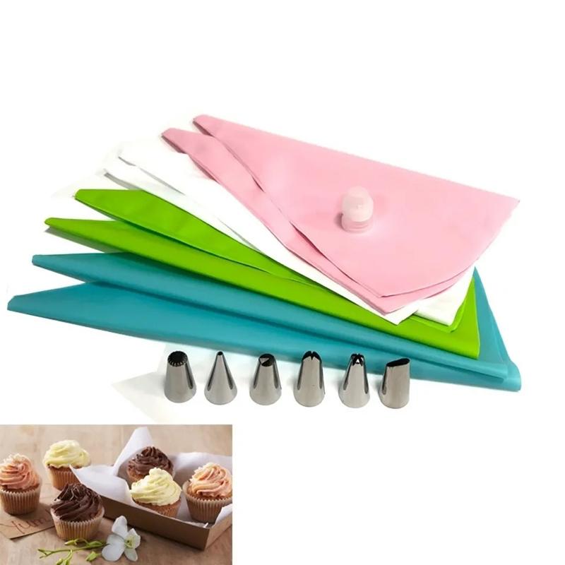 8Pcs/Set Silicone Pastry Bag Cream Nozzles Kitchen Bakery Cake Icing Piping Cream Cake Decorating Tools Reusable Bags Nozzle Set