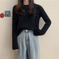 Autumn  Winter  Knitted Pullover Round Neck Versatile Thick Warm Woolen Sweater Bottoming Shirt  Vertical Stripes Loose