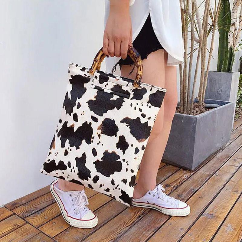 Large-capacity Retro Summer Fashion Trend Cow Bag Portable Simple Ghost Horse Bamboo Cow Shopping Bag Pattern Bag Female