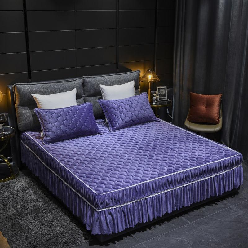 3pcs/set Crystal Velvet Bed Skirt Thick Non-slip Bedspread Flannel Simmons Protective Cover