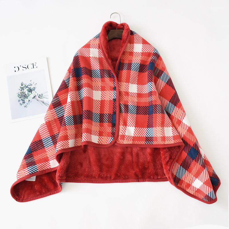 Multi-purpose Shawl Blanket, Coral Fleece, Warmth and Breathable Women's Autumn and Winter Thicken Warmth and Heat Take A Lazy Blanket Nap Cape