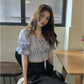 Korean Version of The Self-cultivation Lace Up Puff Sleeve Shirt Women's Design Sense Niche Short Top Trendy
