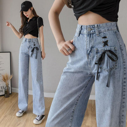 High-waisted Wide-leg Jeans Women's 2022 Spring New Loose Korean Version Student Slimming Straight-leg Mopping Pants