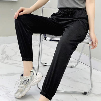 Ice Silk Sports Pants Summer Ladies Loose and Thin Beam Blooming Pants Casual Harem Pants High Waist Thin Sections Versatile