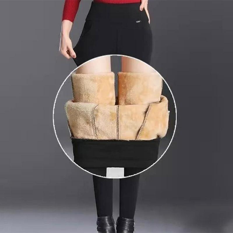 Extra-thick Pair of Winter Lamb Wool Outer Wear Leggings Women's Trousers Plus Velvet One Large Size High-waisted Feet Warm Cotton Trousers