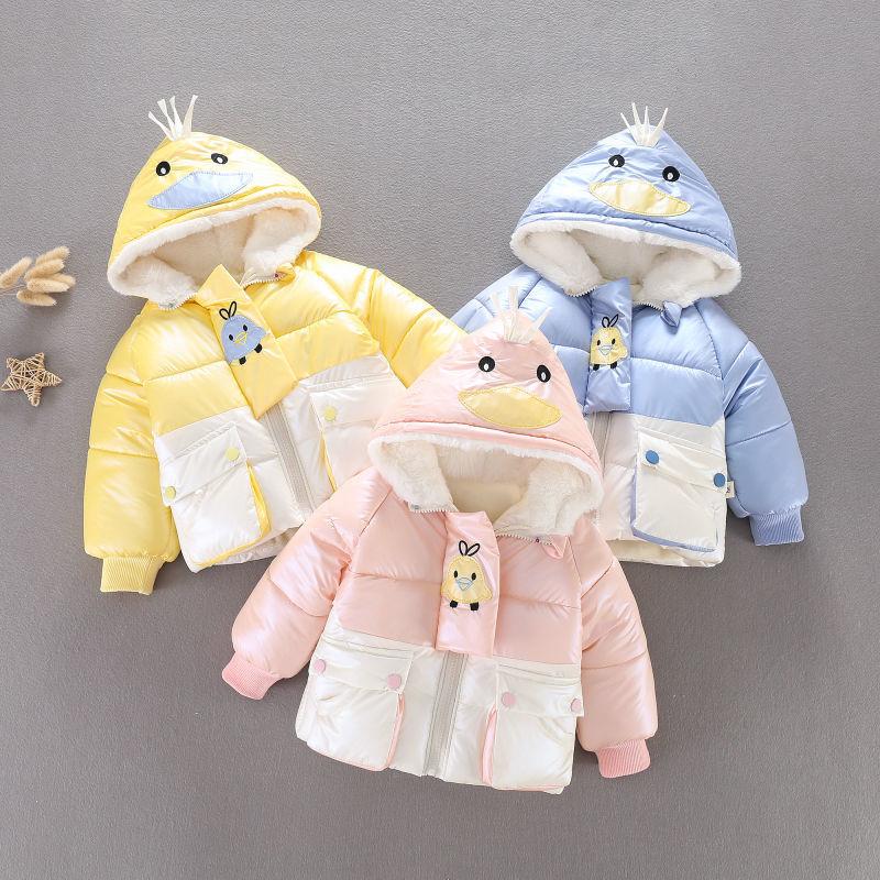 Girls Plus Fleece Padded Jacket Warm Hooded Windproof Winter Outfit