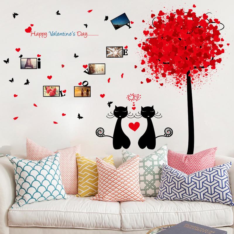 [cute couple cat] happy valentine's day wall stickers transparent film romantic home decoration