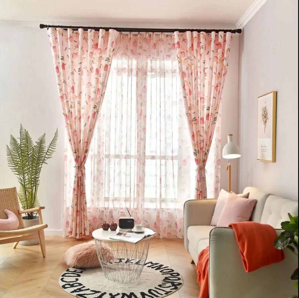 Semi Blackout Curtains Pink Peach Blossom Dormitory Girls Curtains Bedroom Shade Sunscreen Rental Bay Window Curtain Fabric