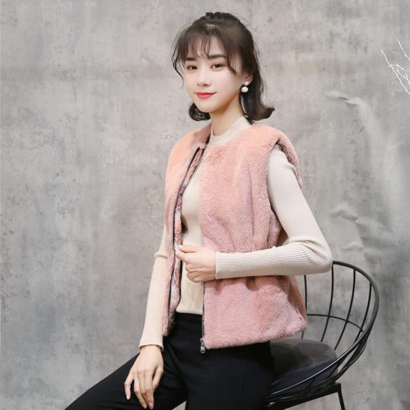 Faux Fur Autumn and Winter Warm Vest Ladies Drawstring Waist Plus Fluff Warm Vest Soft and Comfortable Jacket
