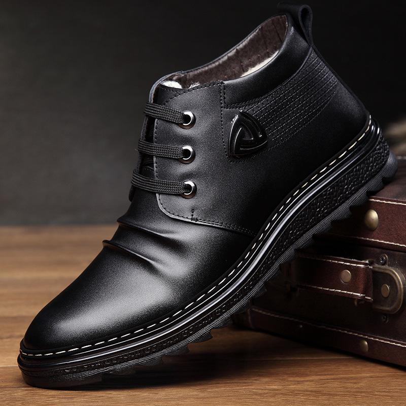 Men's Shoes, Leather Shoes, Thick Bottom and Velvet Thickening Retro Trend Boots