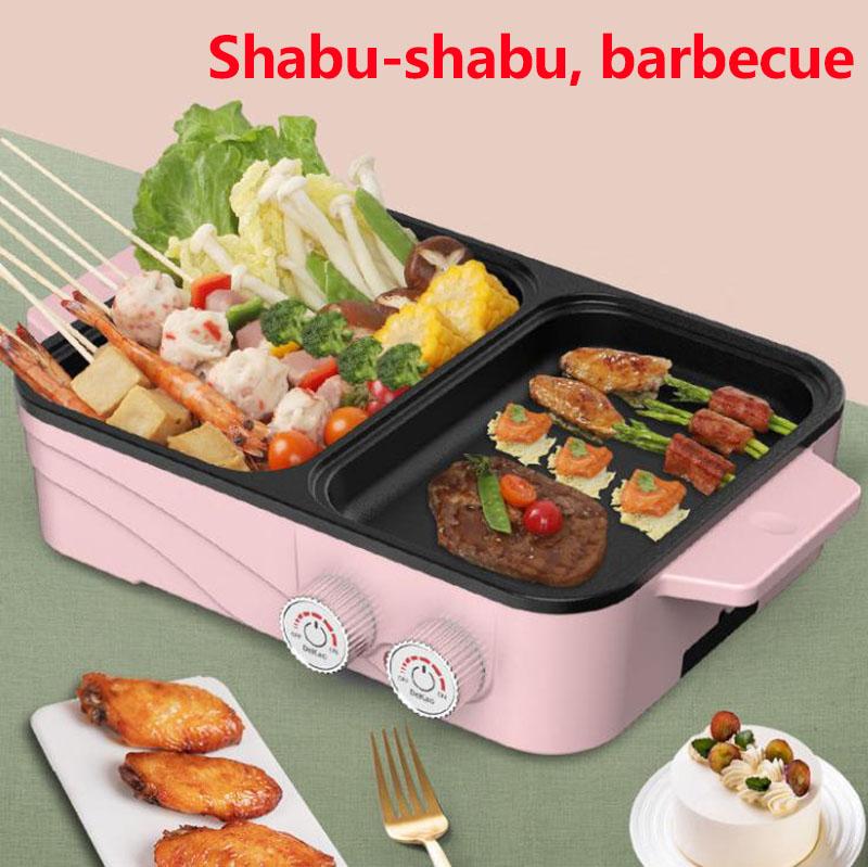 1360W 2 Person Heat Pot BBC Machine Nonstick Pot Smokeless Fried Steak Pan Multi-purpose Grill Pan for Family