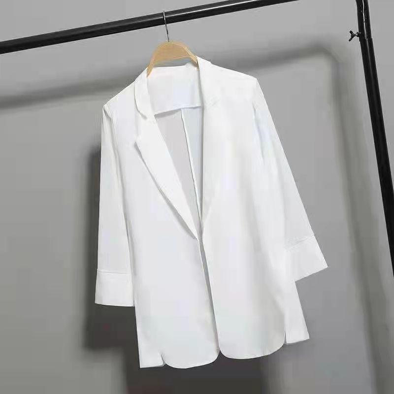 Women's Suit Jacket Thin Blazer Coat Loose Mid-length Summer Chiffon Sunscreen Shirt Three-quarter Sleeve Small Suit Air-conditioning Shirt