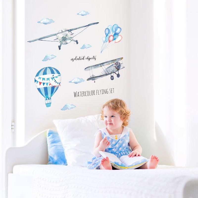 Watercolor hand-painted airplane balloon background decorative wall stickers
