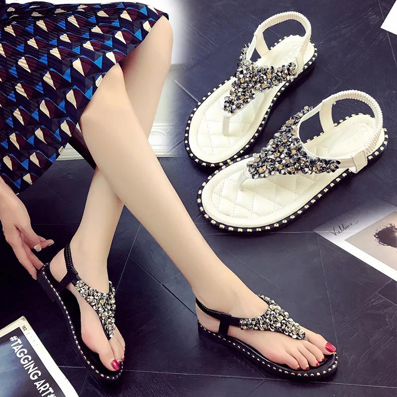 Large Size Women's Shoes Flat Sandals Women Summer Bright Face Flip Flops All-match Soft Bottom Non-slip Beach Shoes Outdoor Leisure Sandals