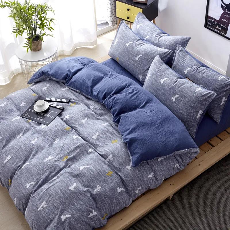 Simple Washed Cotton Four-piece Set Single Double Dormitory Bed Sheet Quilt Cover Bedding 1.8m