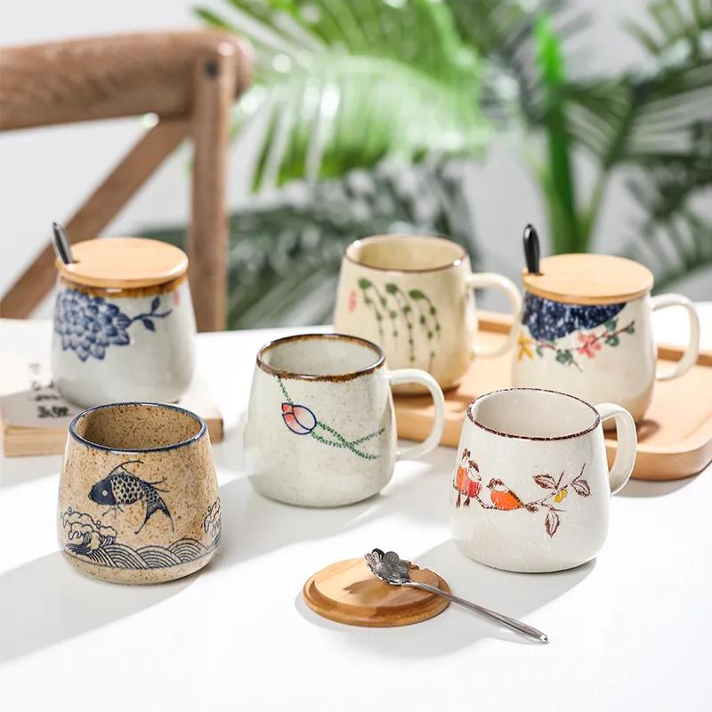 Creative Retro Breakfast Cup Underglaze Hand-painted Ceramic Mug Oatmeal Cup Chunky Milk Cup Coffee Cup Tea Cup