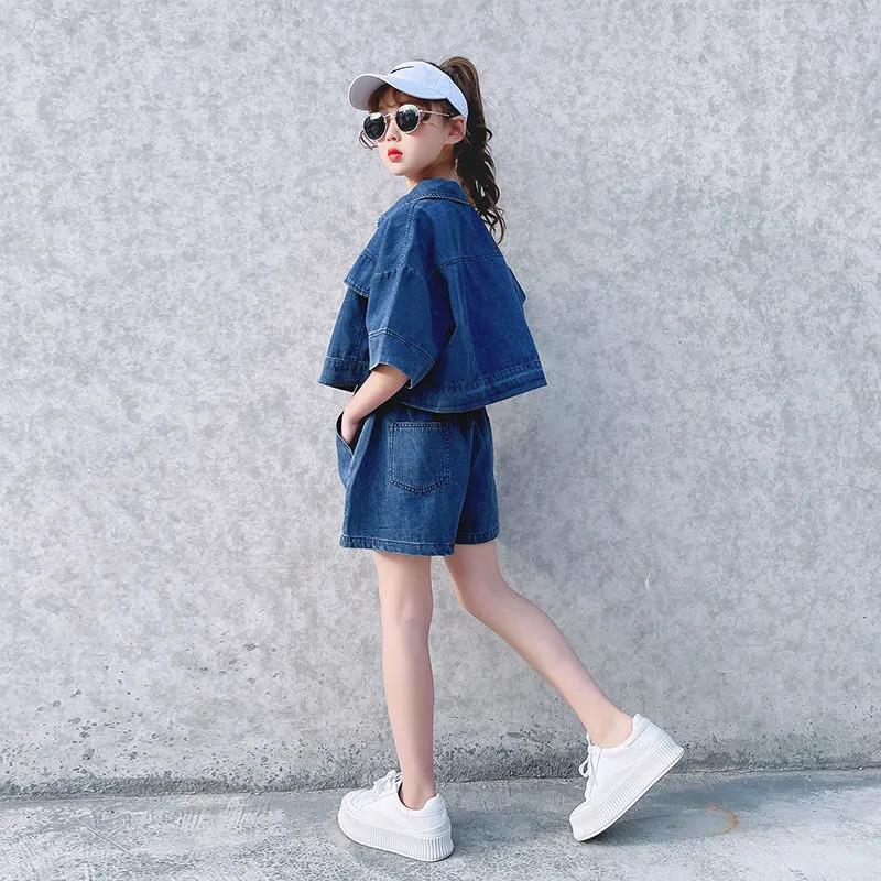 Girls' Suit Summer Clothes Children's Net Red Thin Denim Loose Korean Style Children's Clothes