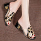Slippers Women Leopard Transparent Open Toe Sandals Summer Thick Heel Middle Heel Sandals and Slippers All Match Casual Comfortable Slippers