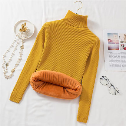 Autumn Winter Thick Sweater Women Turtleneck Pullover Knitted Sweaters Slim Fur Warm Soft Solid Inside Bottoming Shirt Long Sleeve Short Casual Jumper
