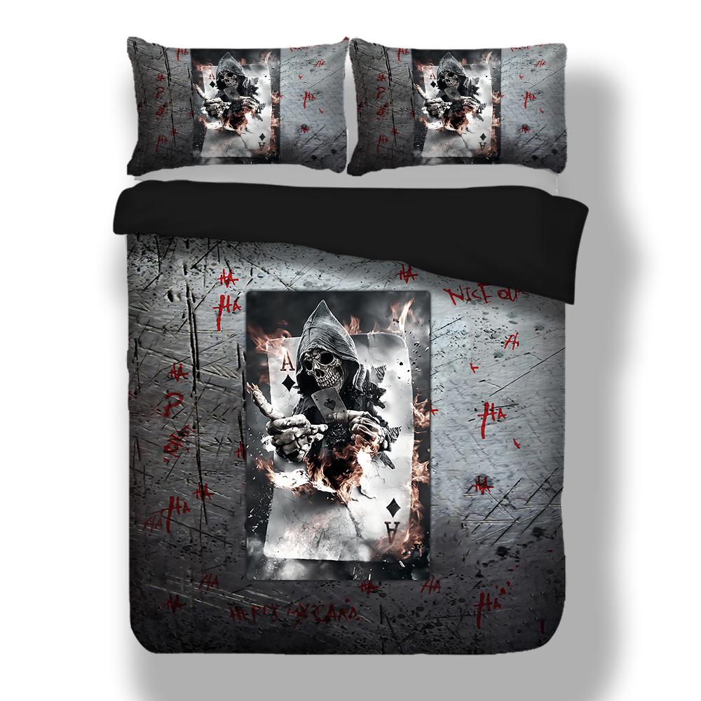 Quilt Set 3pcs Skull Bedding Set Sheet Set Knitted Textile Comfortable Duvet Clown Play Poker