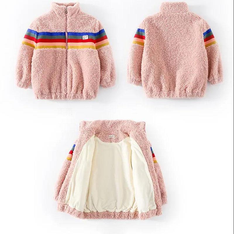 Girls' Jackets Autumn and Winter Clothes Lamb Wool Plus Velvet Thick Warm and Windproof Jacket