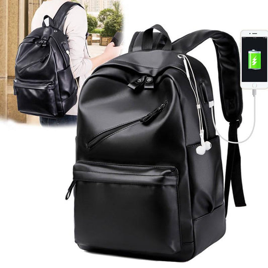 Men Backpack External USB Charge Waterproof Backpack Fashion PU Leather Travel Bag Casual School Bag