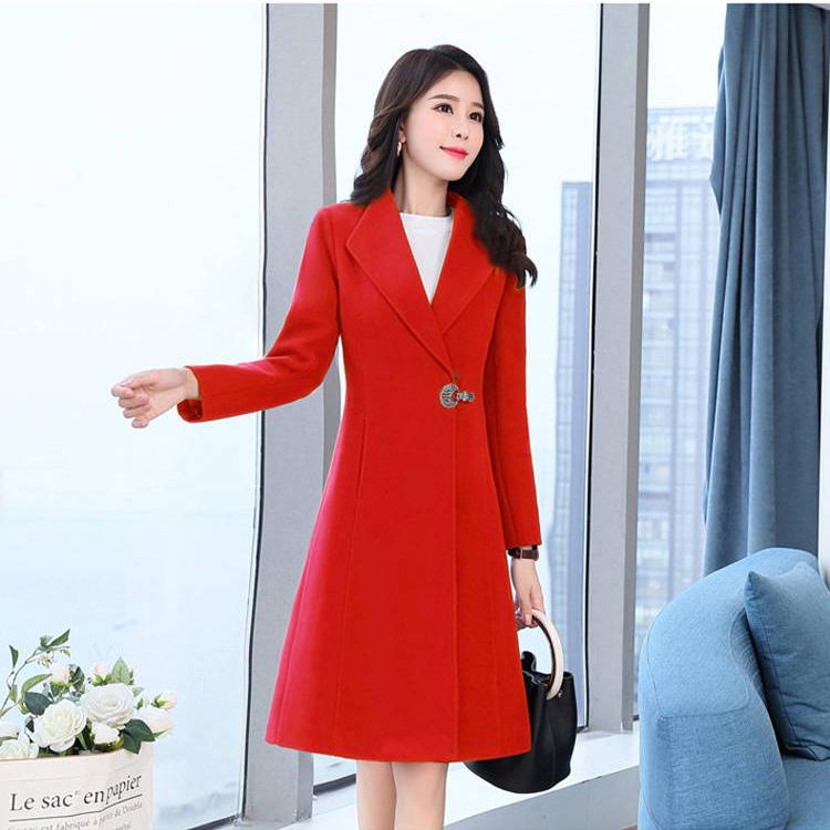 Women Wool Outwear Winter Wool Coat Long Sleeve Turn-Down Collar Blends Jacket Lady Overcoats