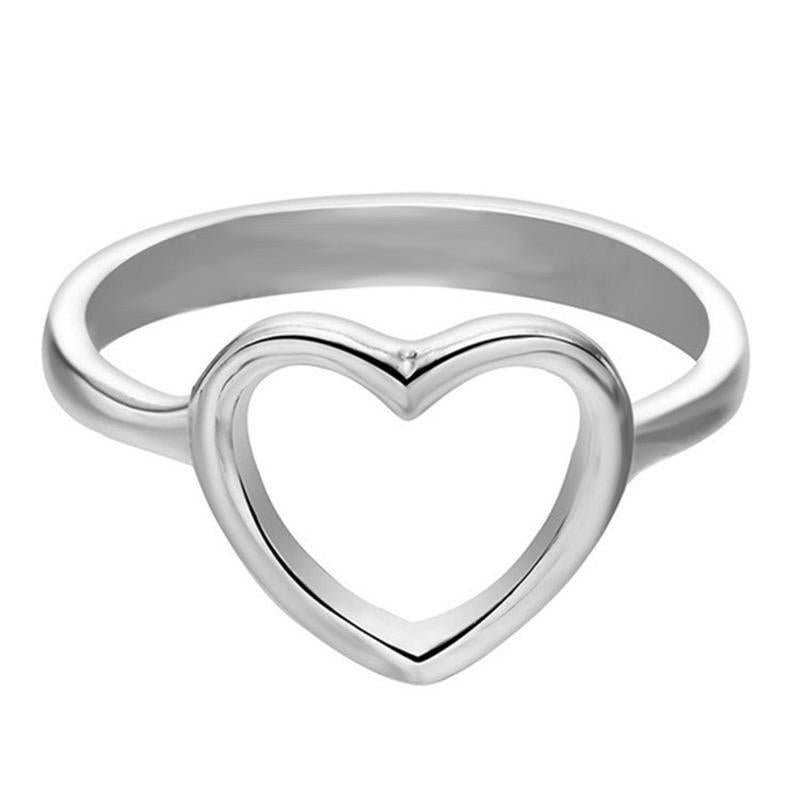 Simple Alloy Hollow Heart Shaped Rings Minimalist Metal Fine Rings for Women Gift Jewelry