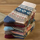 5 Pairs Retro Flower Socks Autumn Winter Ethnic Style Cotton Stockings Thick Thermal Line Diamond Knitted Warm Warm Socks Mid Tube Socks
