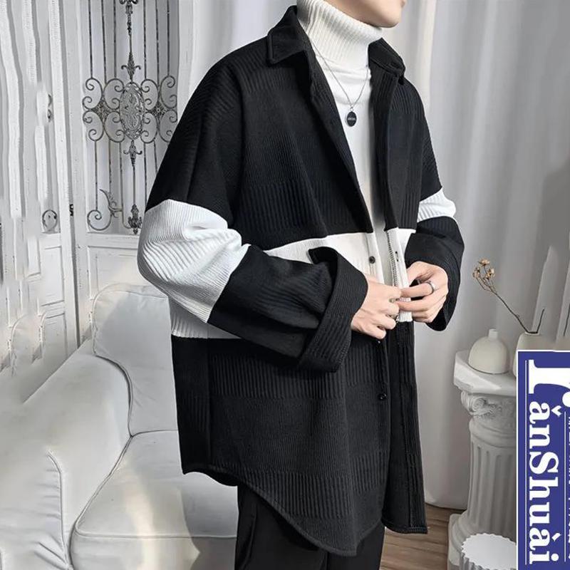 Sweater Cardigan Coat Men's Loose Stitching Color Thickened Knitted Cardigan Coat Warm and Comfortable Breathable Men's Sweater