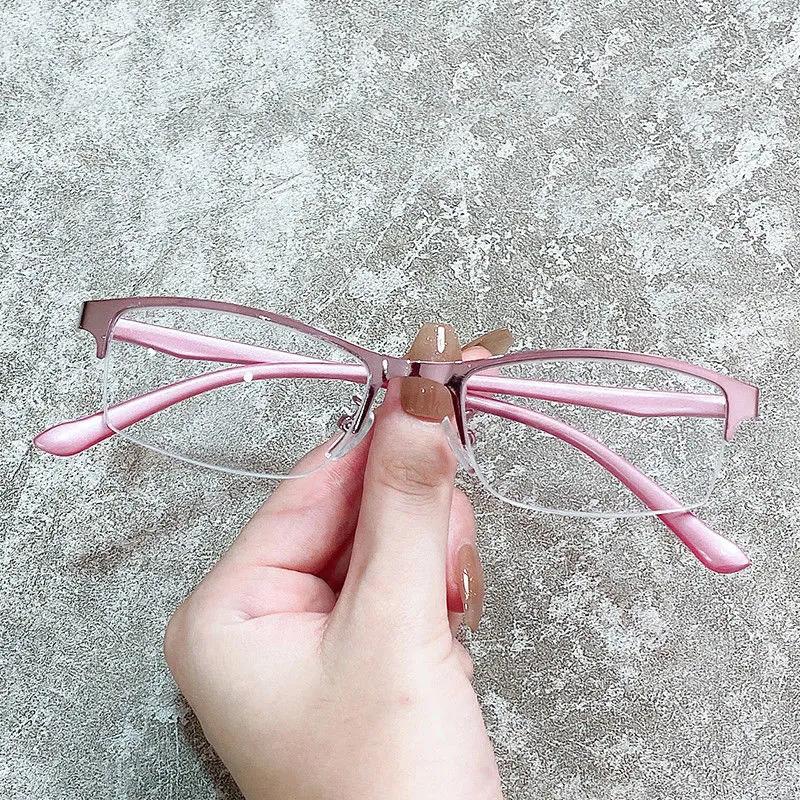 Women's Business Half-frame Anti-blue Light Flat Glasses Ultra-clear Resin Myopia Eye Wear Classic Anti-Fatigue Myopia Glasses