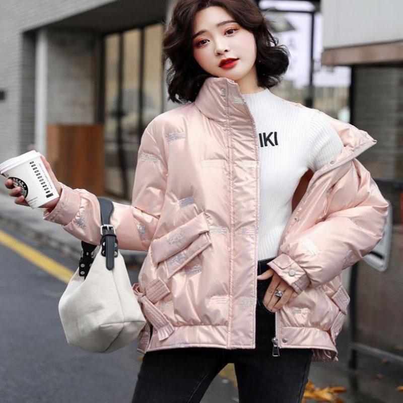 Fashion Ladies Mid-length Coat Winter Loose Color Stand-up Collar Down Cotton Coat