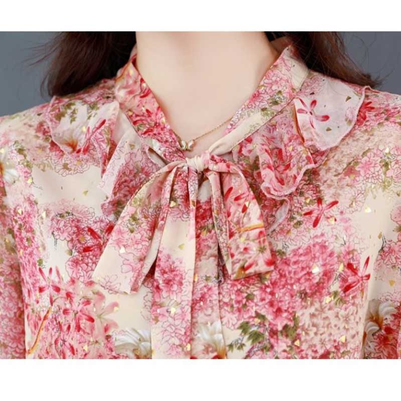 Floral Chiffon Shirt Women's Spring Summer Top Loose Blouses
