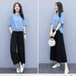Suit Summer Cotton and Linen Large Size Loose Round Neck Short-sleeved Shirt Casual Wide-leg Pants Women's Suit Casual Suit