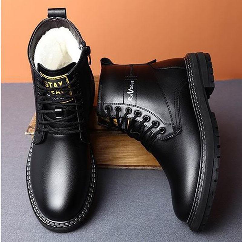 Leather Men's Military Boots Wool Cotton Shoes Thickened Warm Snow Boots Lace-up Tooling Boots Winter Short-tube Martin Boots