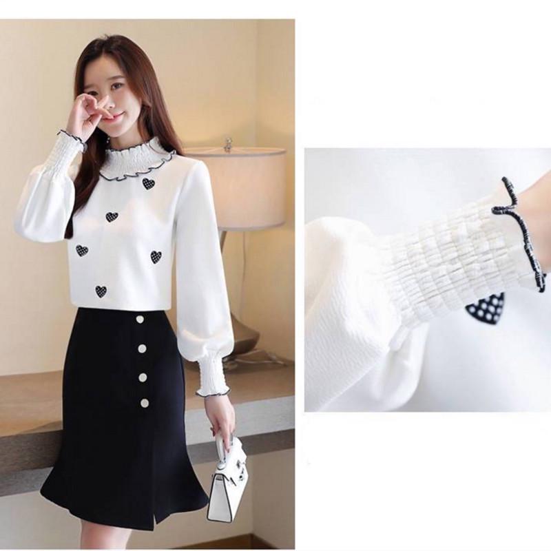 Pofulove Base Shirt Winter Embroidery Tide Wild Plus Velvet Inner Body Loose Loose Shirt on Clothes