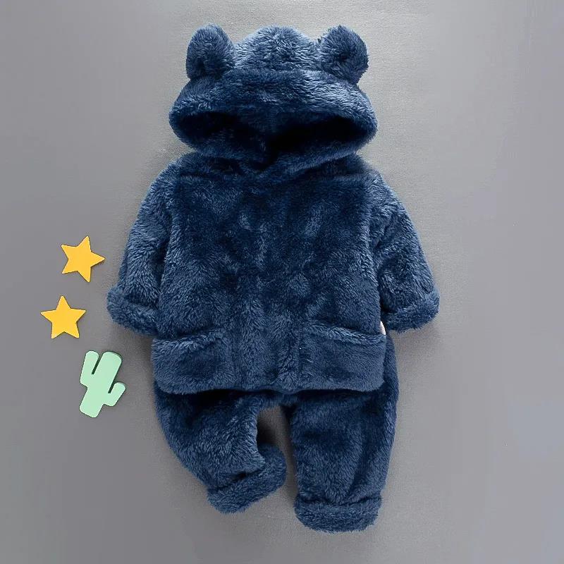 Infant Children's Autumn and Winter Plush Suit Baby Plus Velvet Thick Winter Clothing Double-sided Fleece Two-piece Suit for Boys and Girls