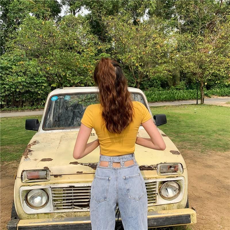WTEMPO Retro Hollow High Waist Spring Mop Jeans Women Loose Thin Skinny Wide Leg Pants Wild Long Pants
